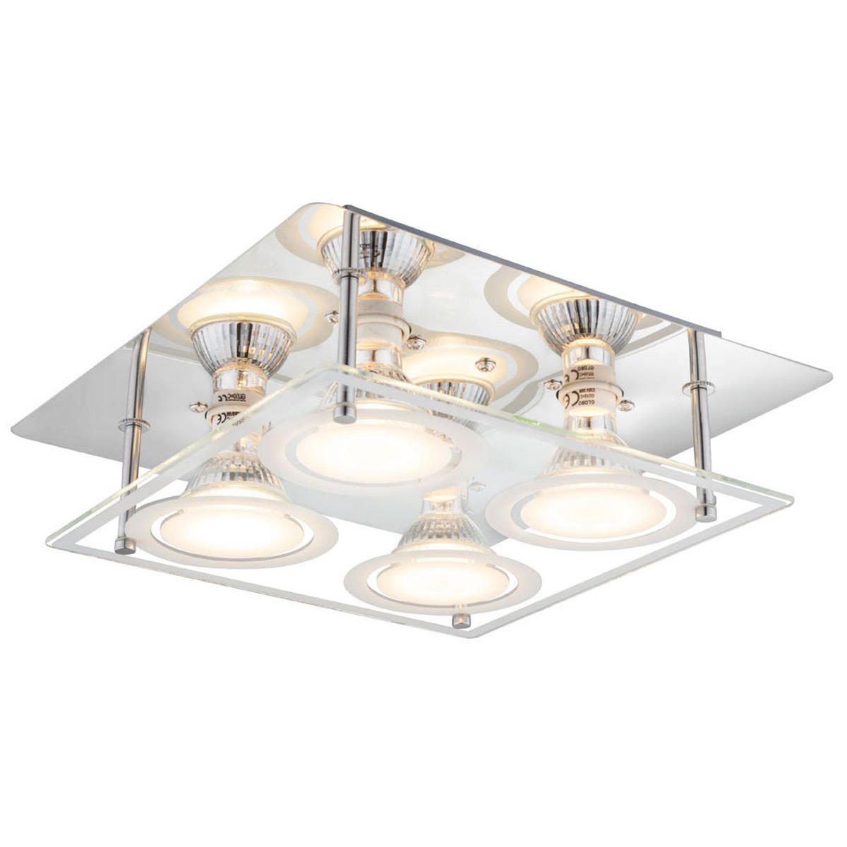 LED DECKENLEUCHTE Glas Silber 4 Flammig - Silberfarben, Glas (26/26/8.5cm) - Globo Lighting