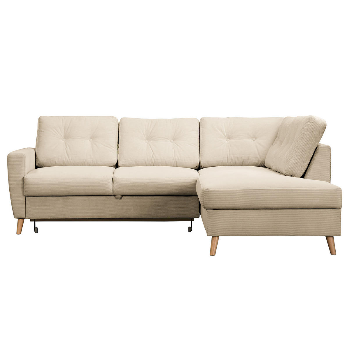 ECKSOFA mit Ottomane - Beige/Braun, Holz/Textil (230/200cm) - home24