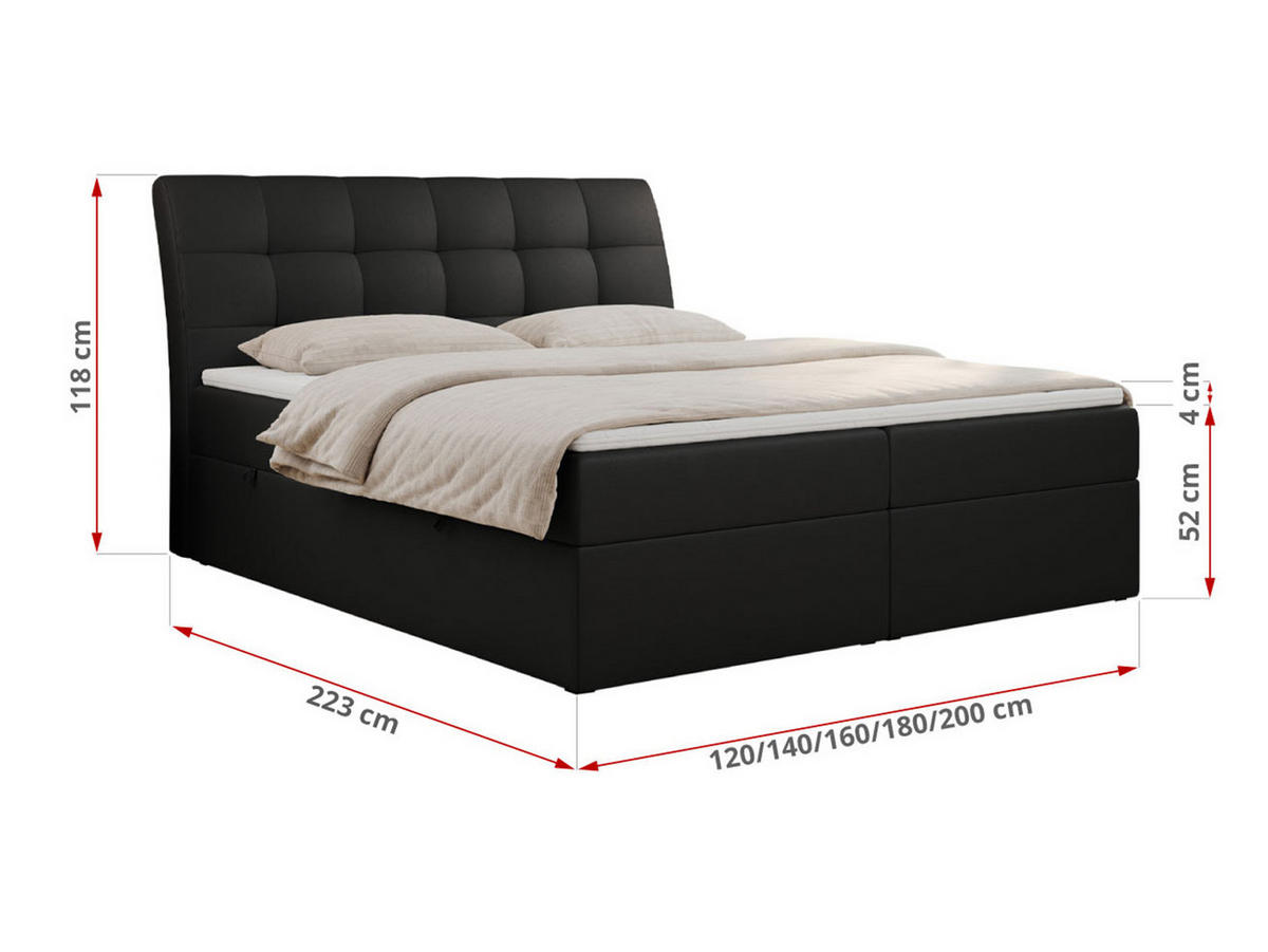 BOXBETT DIEGOS 120/200 Schwarz Kunstleder - H3 - Schwarz, Holz/Textil (120/200cm) - MKS