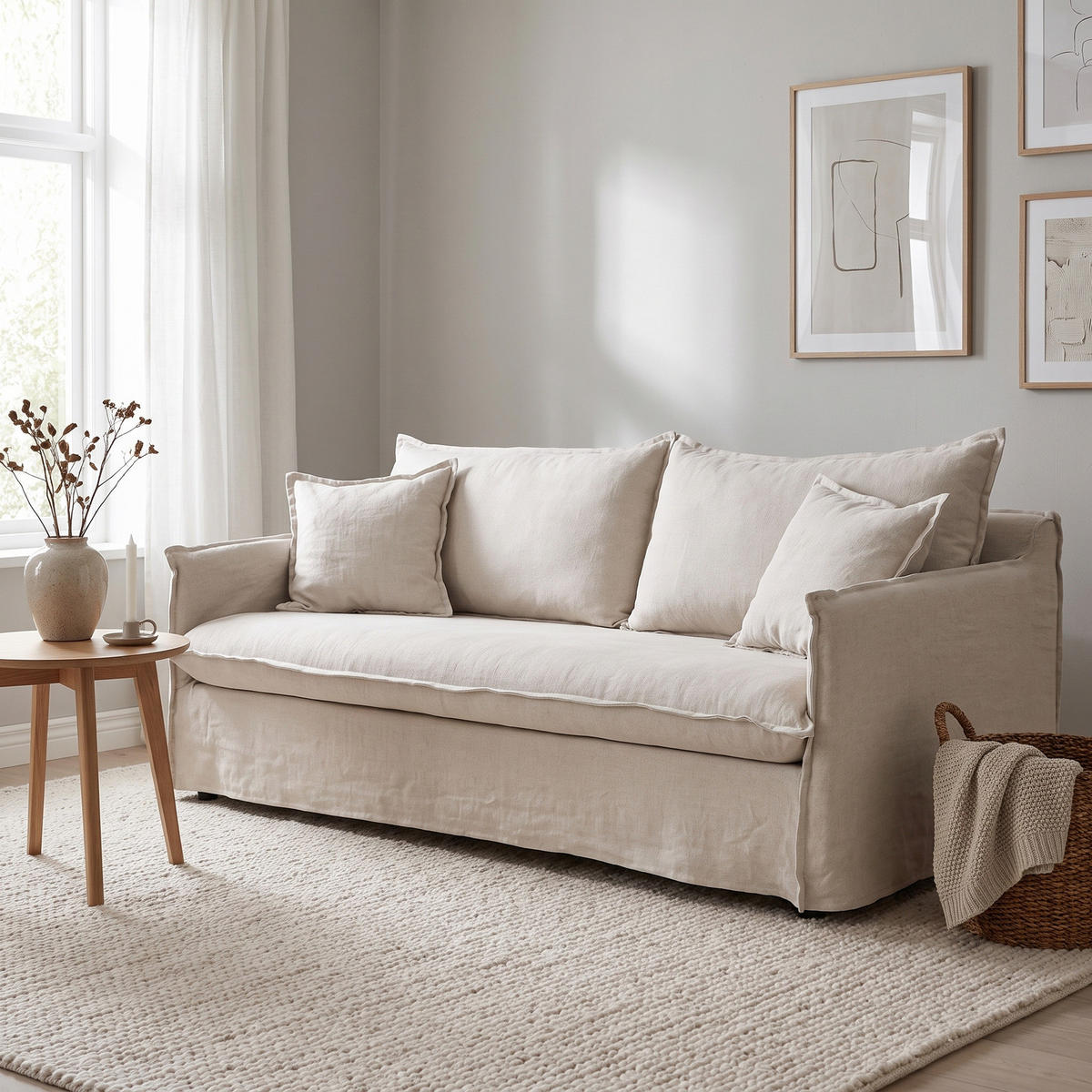 SOFFA Nova för 3 personer 201 x 94 x 90 cm – beige - Beige, Textil (201/90/94cm) - ebuy24