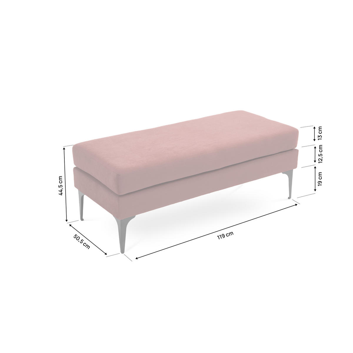 BANK/BETTENDE Max aus altrosa Samt - Pink/Schwarz, Holz/Textil (119/44.5/50.5cm) - Sicaan