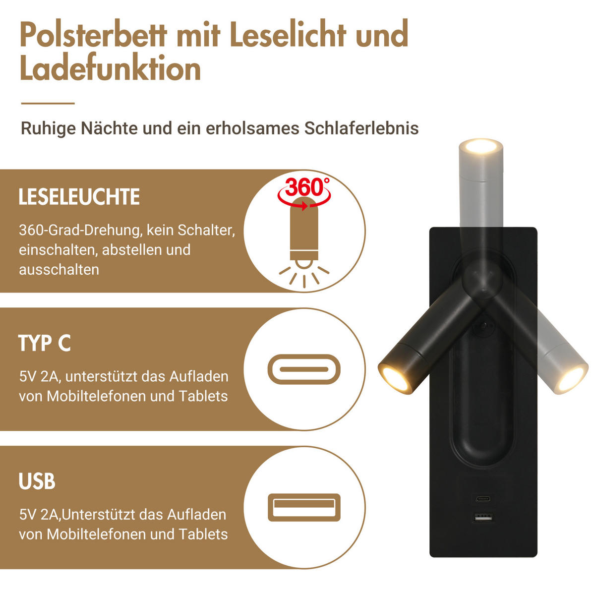 POLSTERBETT 180/200 cm mit Leselampe, USB- und Type-C-Anschlüssen, hydraulischem Bettkasten aus Cordstoff, Beige-Weiß - Weiß, Textil (180/200cm) - Redom
