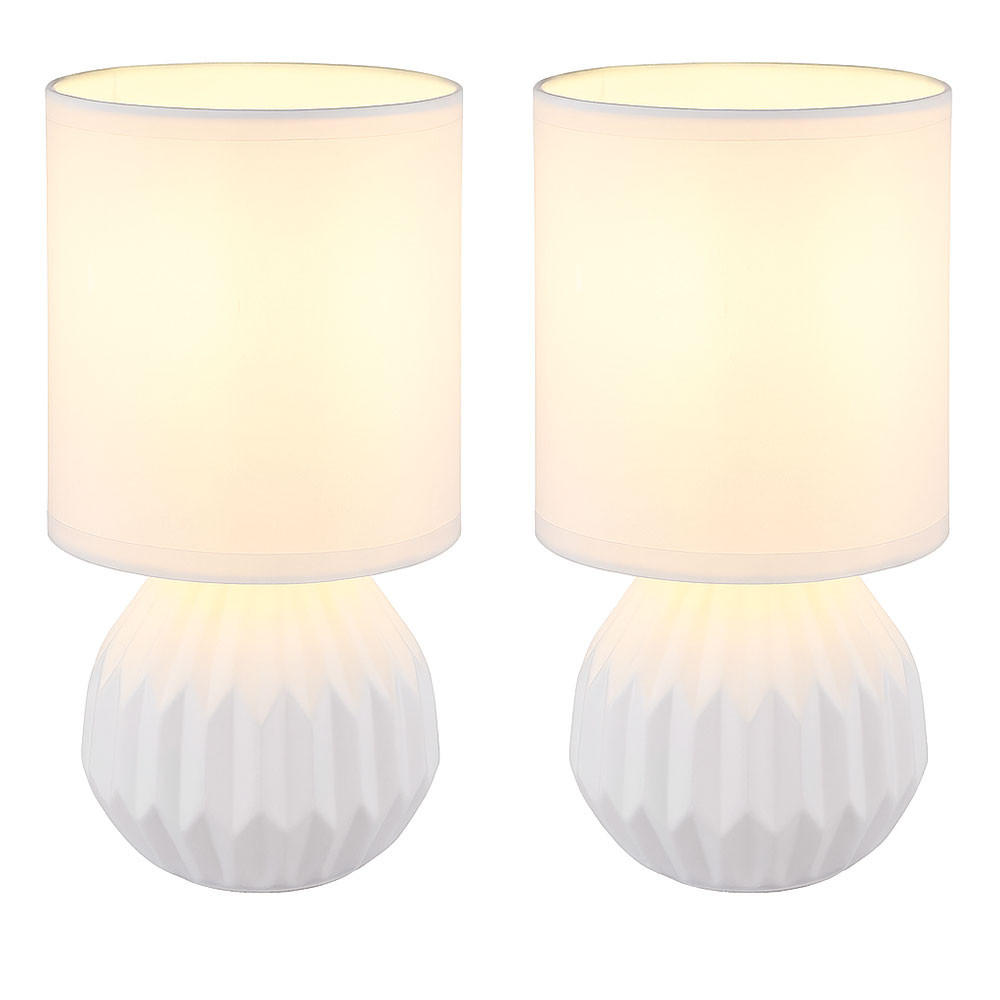 TISCHLEUCHTE Keramik Weiß 2er Set - Weiß, Textil (12/12/23cm) - Globo Lighting