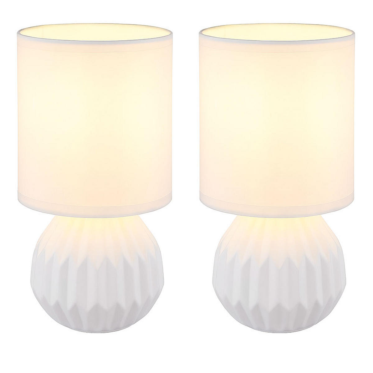 TISCHLEUCHTE Keramik Weiß 2er Set - Weiß, Textil (12/12/23cm) - Globo Lighting