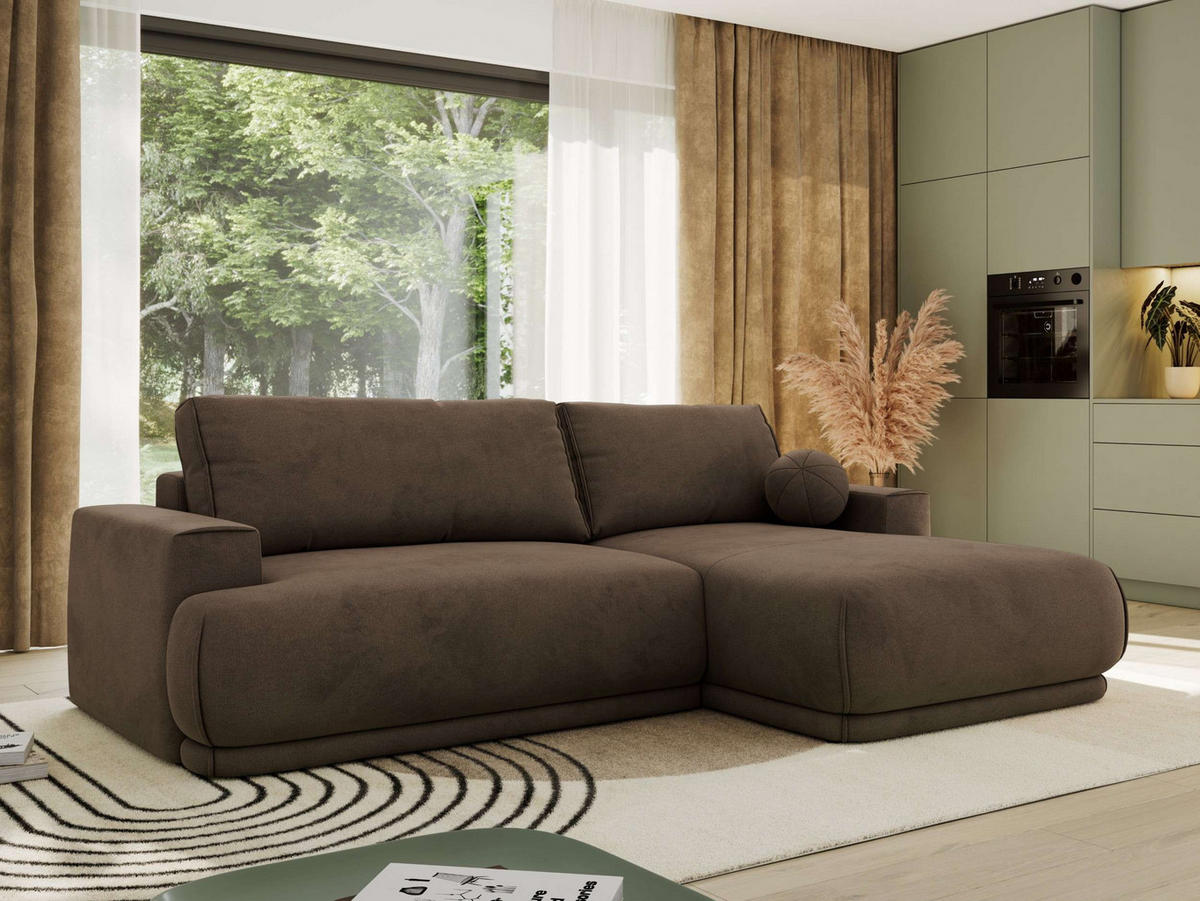 ECKSCHLAFSOFA RINA L Braun Velvet - rechts - Schwarz/Braun, Kunststoff/Textil (170/267cm) - MKS