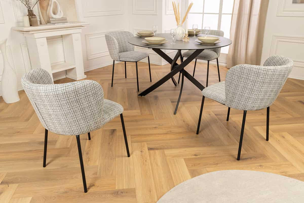 STUHL LYON Bouclé 75 cm - Blau/Schwarz, Textil/Metall (54/75/58cm) - riess-ambiente