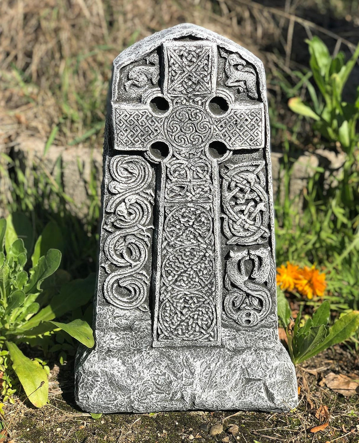 STEINFIGUR Grabstein Kelten Keltisches Kreuz Höhe frostfest Steinguss - Grau, Stein (26/44/11cm) - stoneandstyle