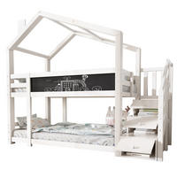 ETAGENBETT aus Kiefer-Massivholz und MDF 90x200 cm Weiß mit Stauraumtreppe und Tafel - Weiß, Holzwerkstoff (90/200cm) - IVMEU
