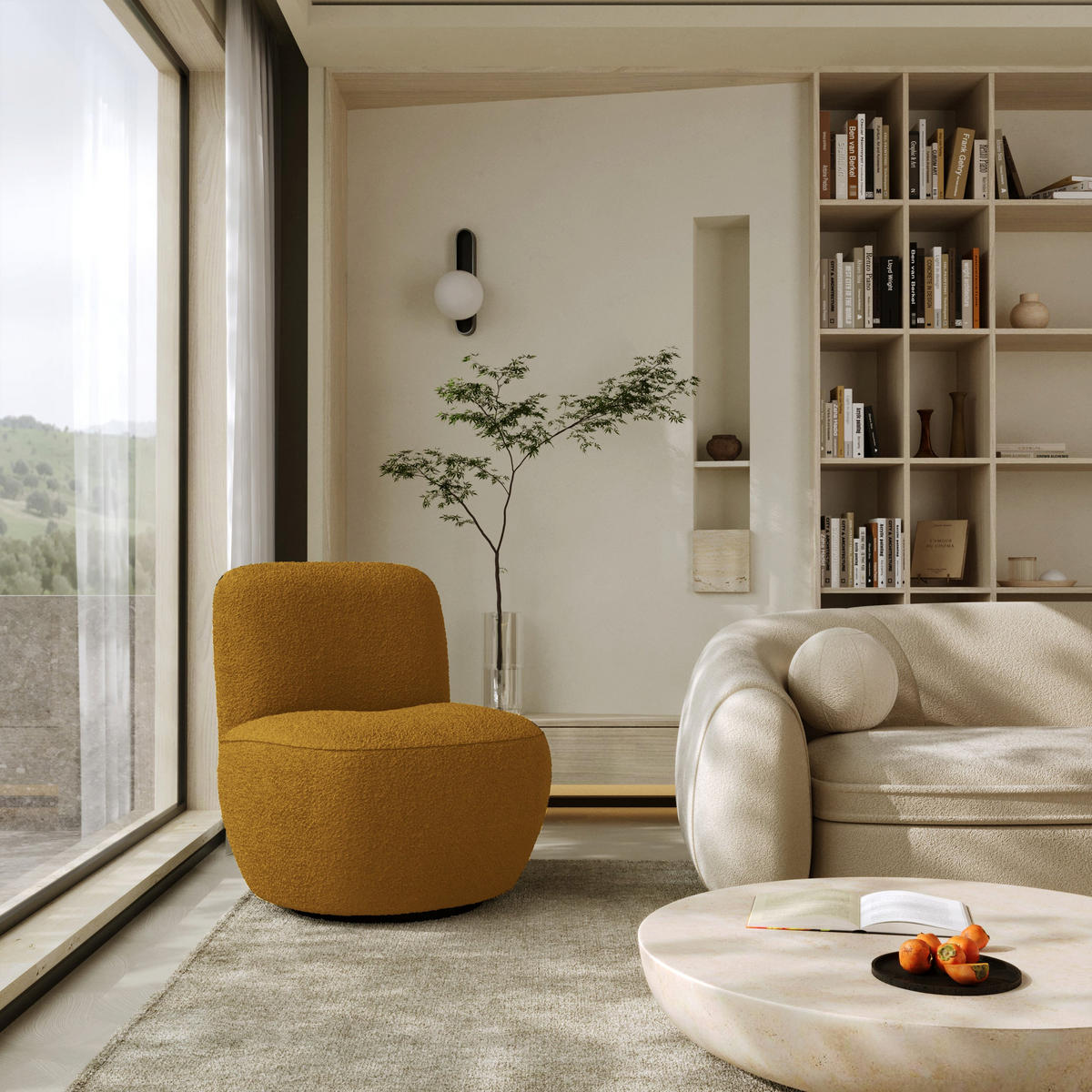 DREHSESSEL Stoff Bouclé senfgelb - Dunkelgelb, Textil (64/77/68cm) - Sia Home