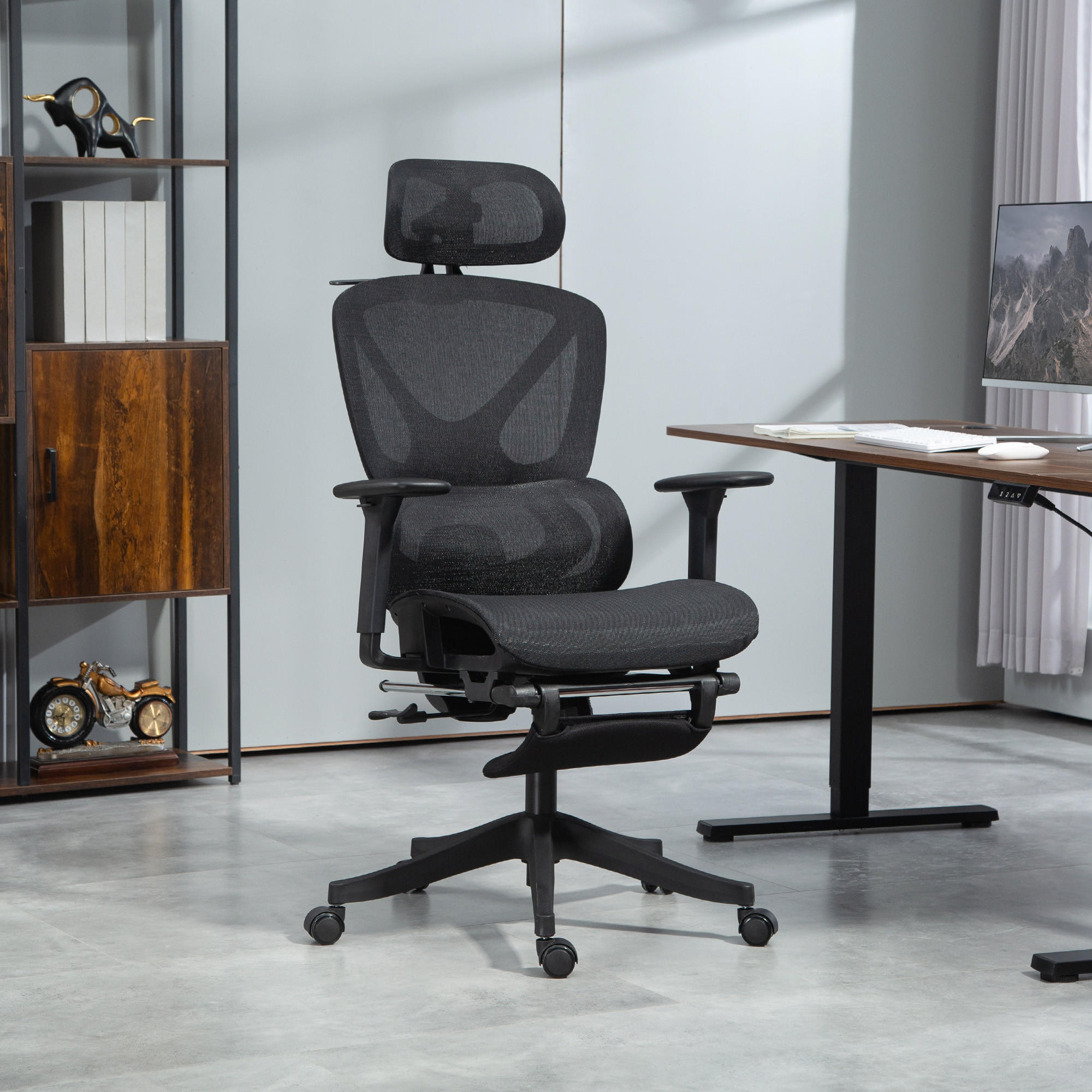 BÜROSTUL, Ergonomischer Schreibtischstuhl - Schwarz, Kunststoff (70/130/71cm) - HOMCOM