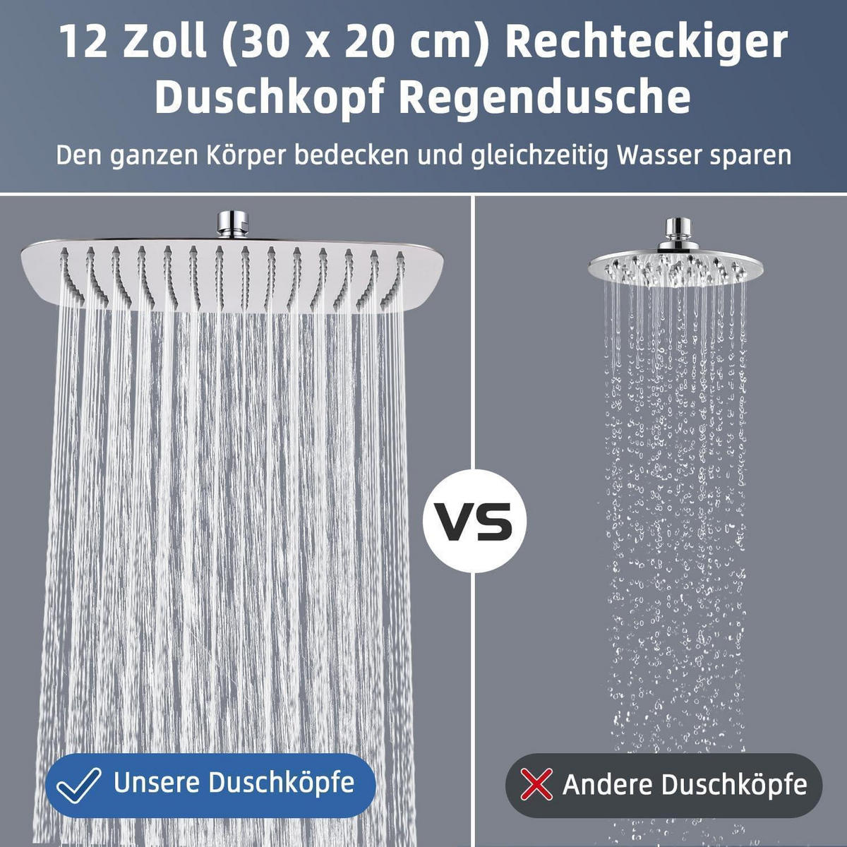 DUSCHKOPF Regendusche Edelstahl 30 x 20 cm Chrom - Silberfarben, Metall (20/12.7/30cm)