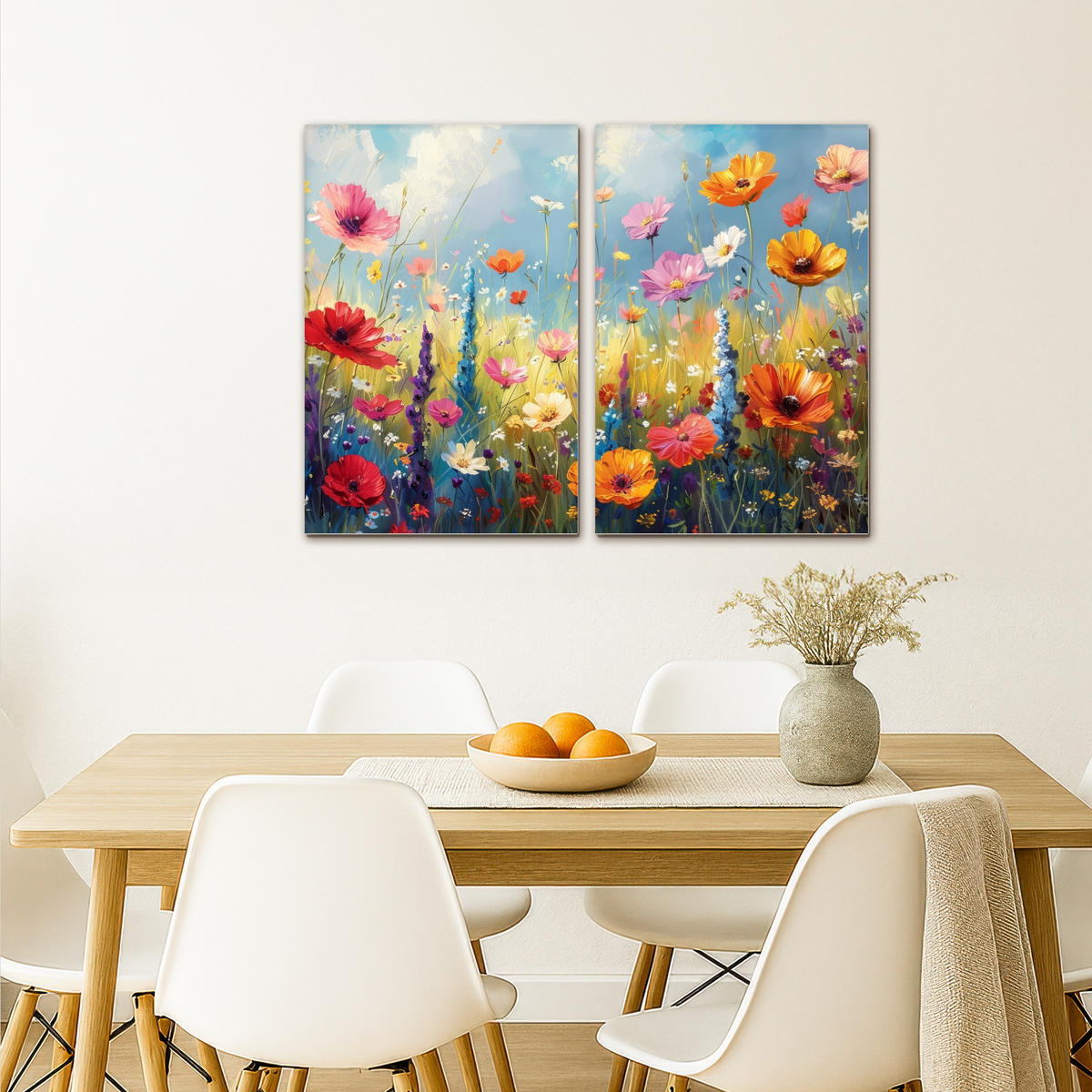 LEINWANDBILD 2er Set Blumen - Frühling - Farbenfroh - Sommerlich 80x60 cm - Orange, Textil (80/60cm) - MuchoWow