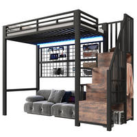 HOCHBETT 90/200 cm in Schwarz – mit Stauraumleiter, Kleiderschrank und LED - Schwarz, Metall (90/200cm) - BEAOK