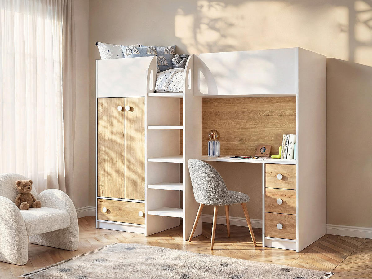 HOCHBETT - 1 Person - holz - naturfarben hell, weiß Cinamo - Weiß, Holz (90/190cm) - Vente-Unique