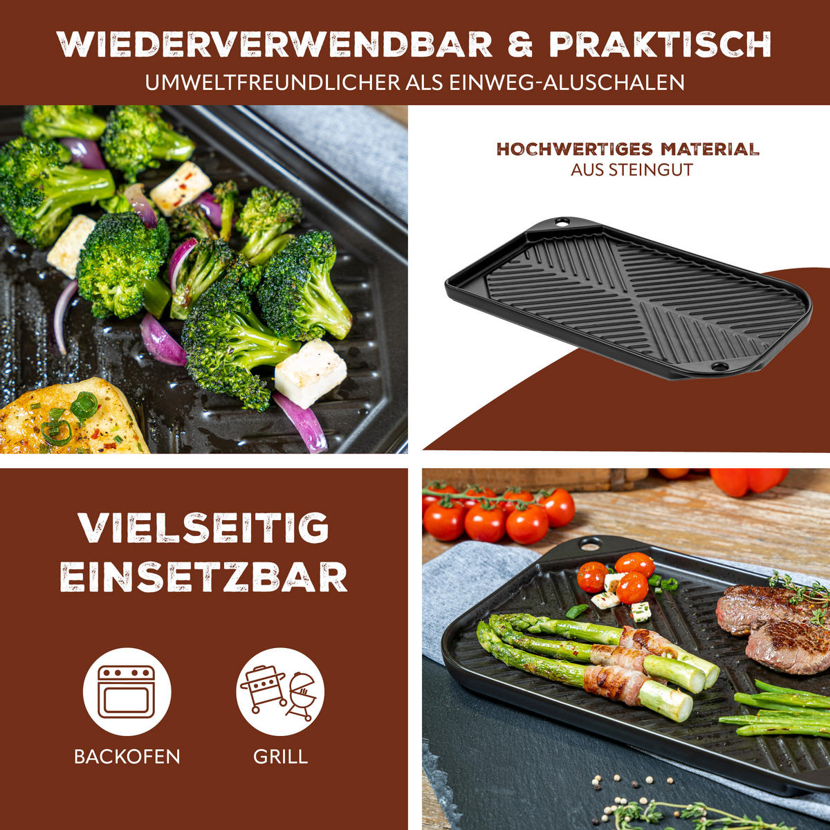 GRILLPFANNE, schwarz, Steingut - Schwarz, Keramik (40/2/23cm) - bremermann