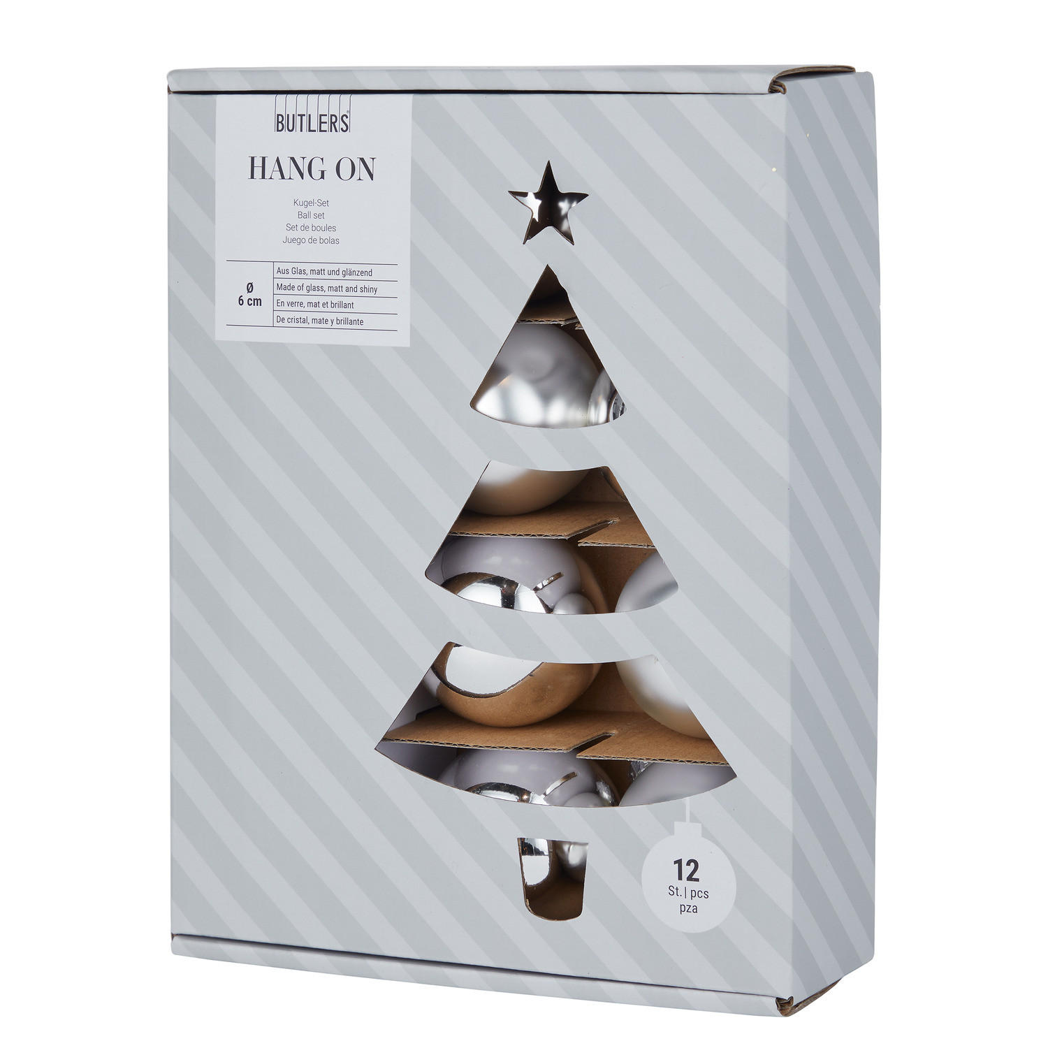 CHRISTBAUMKUGEL (12er-Set) Hang On Kugel Ø6cm - Silberfarben, Glas (6/6/6cm) - Butlers