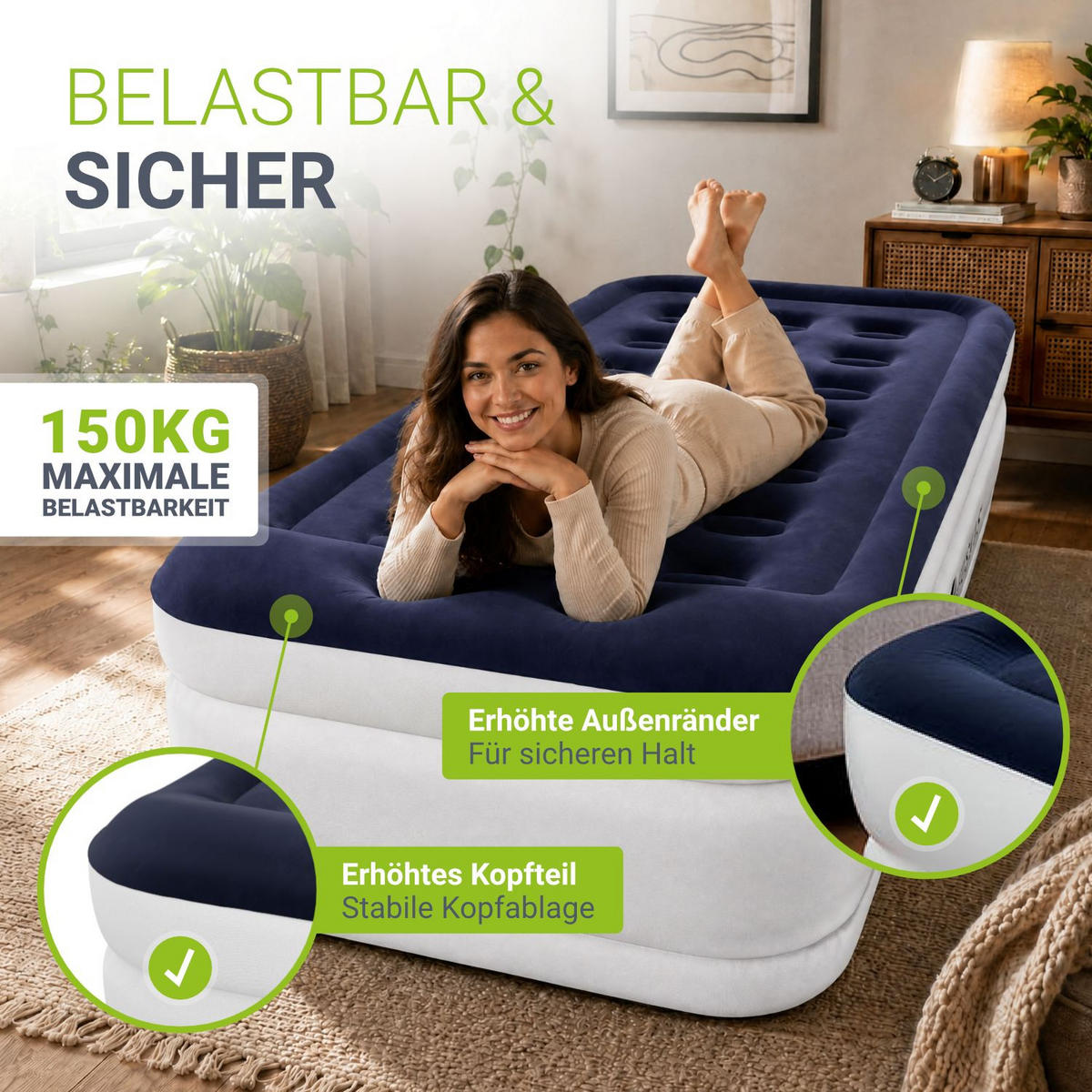 LUFTBETT Sapri M blau / weiß inkl. Tragetasche - Weiß, Kunststoff (87/185cm) - Juskys