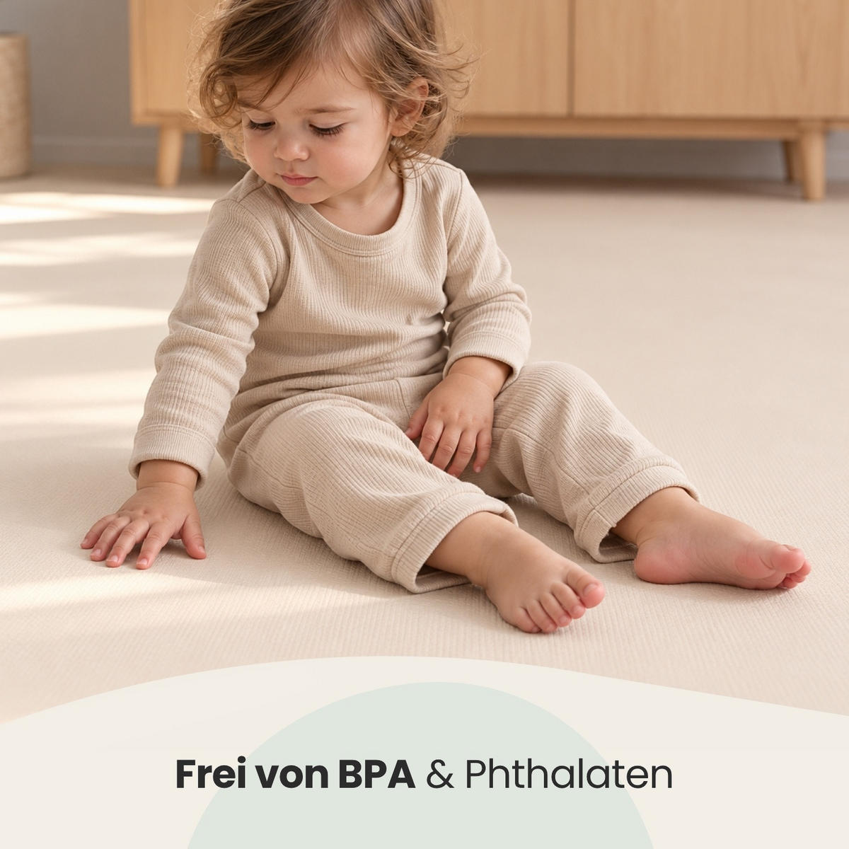 SPIELMATTE mit Rand - 8er Set - Puzzlematte - 50x50 cm - Weiß - Beige, Kunststoff (50/50cm) - Littletom