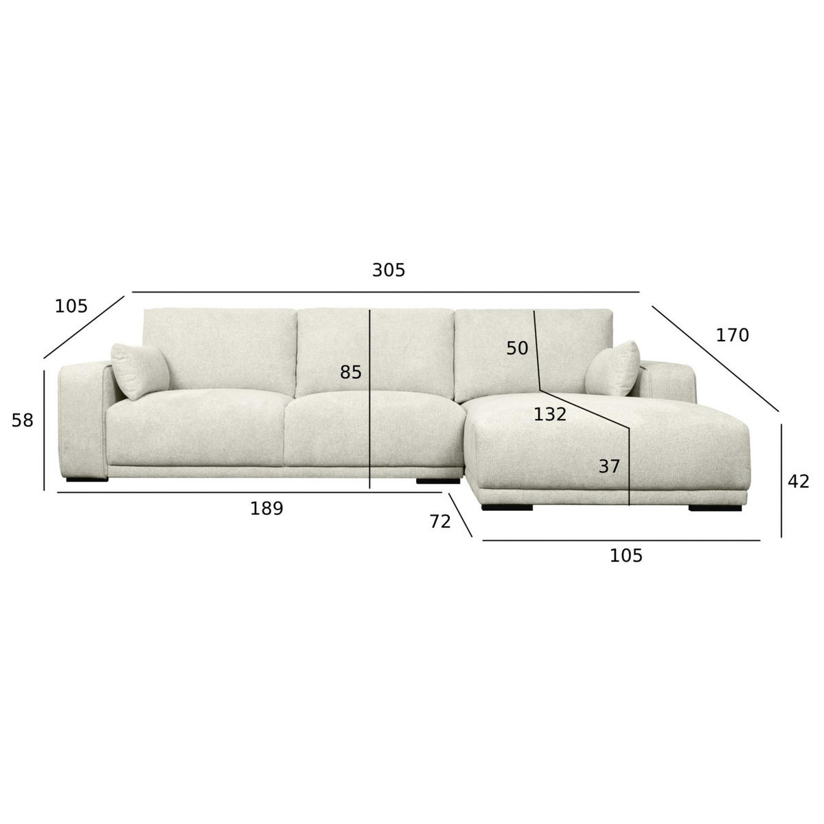 ECKSOFA Webstoff Sand - Beige/Schwarz, Holz/Textil (305/105cm) - Furnhouse