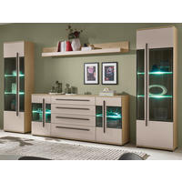 WOHNWAND Kaschmir, Eiche 4-teilig 340 cm, Schrankwand Set mit Soft-Close - Kaschmir/Eichefarben, Glas/Holzwerkstoff (340/200/42cm) - Furn.Design