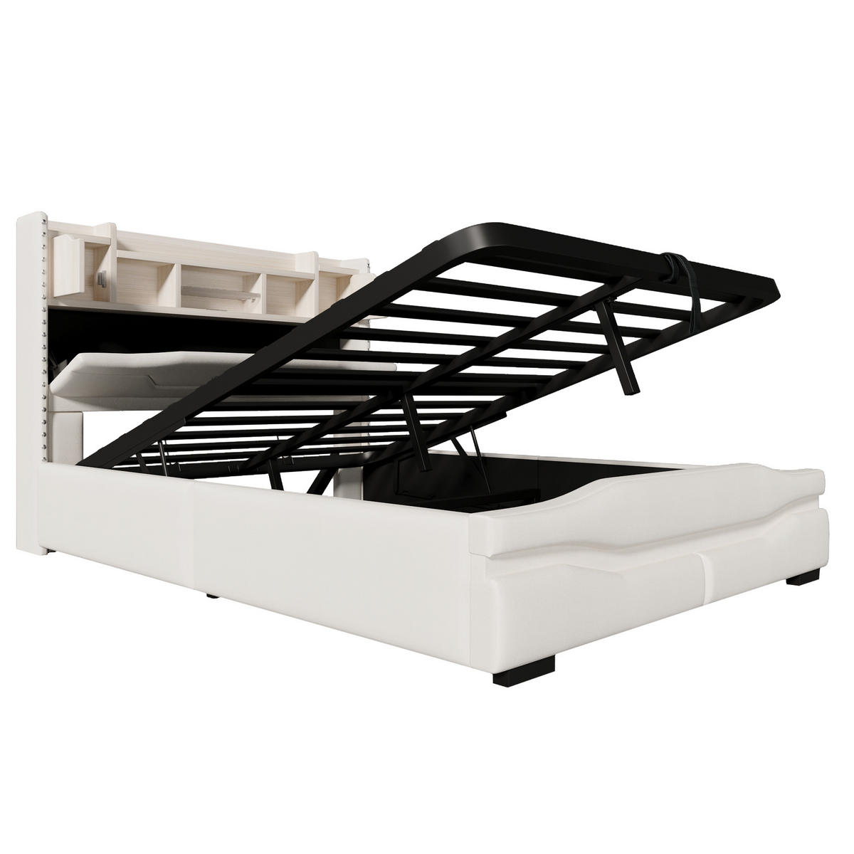 POLSTERBETT aus Leinen 140x200 cm in Beige mit LED-Beleuchtung & USB-C - Beige, Textil (140/200cm) - Modfu