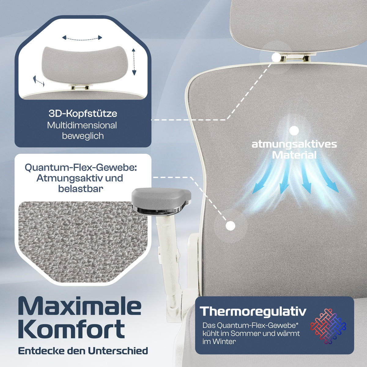 BÜROSTUHL PowerSeat Creme-Weiß - Beige/Silberfarben, Kunststoff/Textil (74/135/74cm) - Clouvou