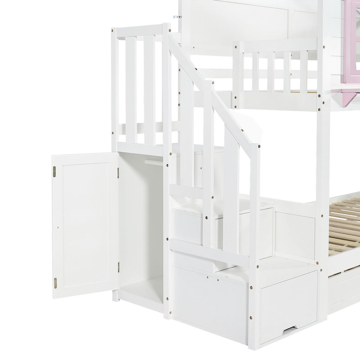 ETAGENBETT Mit Rollbett Weiß/Rosa 90x200 cm - Pink, Holz (90/200cm) - ComfortXL