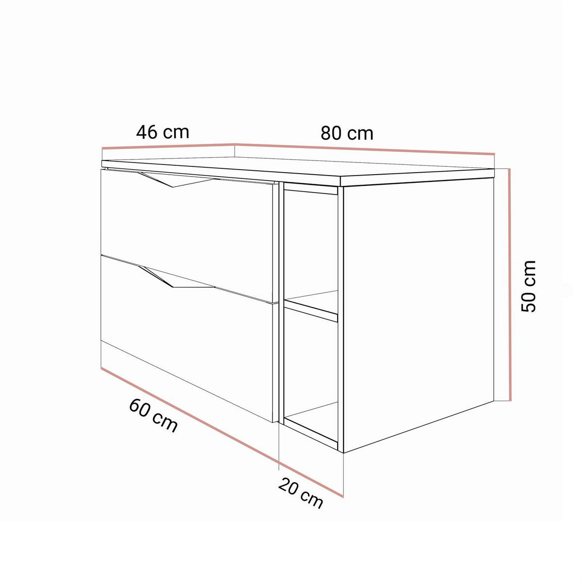 BADEZIMMERSET MIRA mit Regal II 80 cm - Kaschmir, Holzwerkstoff (80/50/46cm) - Lookway