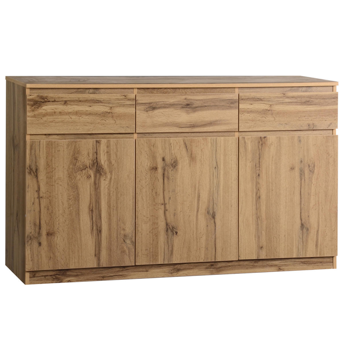 SIDEBOARD aus Spanplatte 135x40x81 cm Holzfarben mit 3 Türen, 3 Schubladen und verstellbaren Einlegeböden - Naturfarben, Holzwerkstoff (135/81/40cm) - Modfu