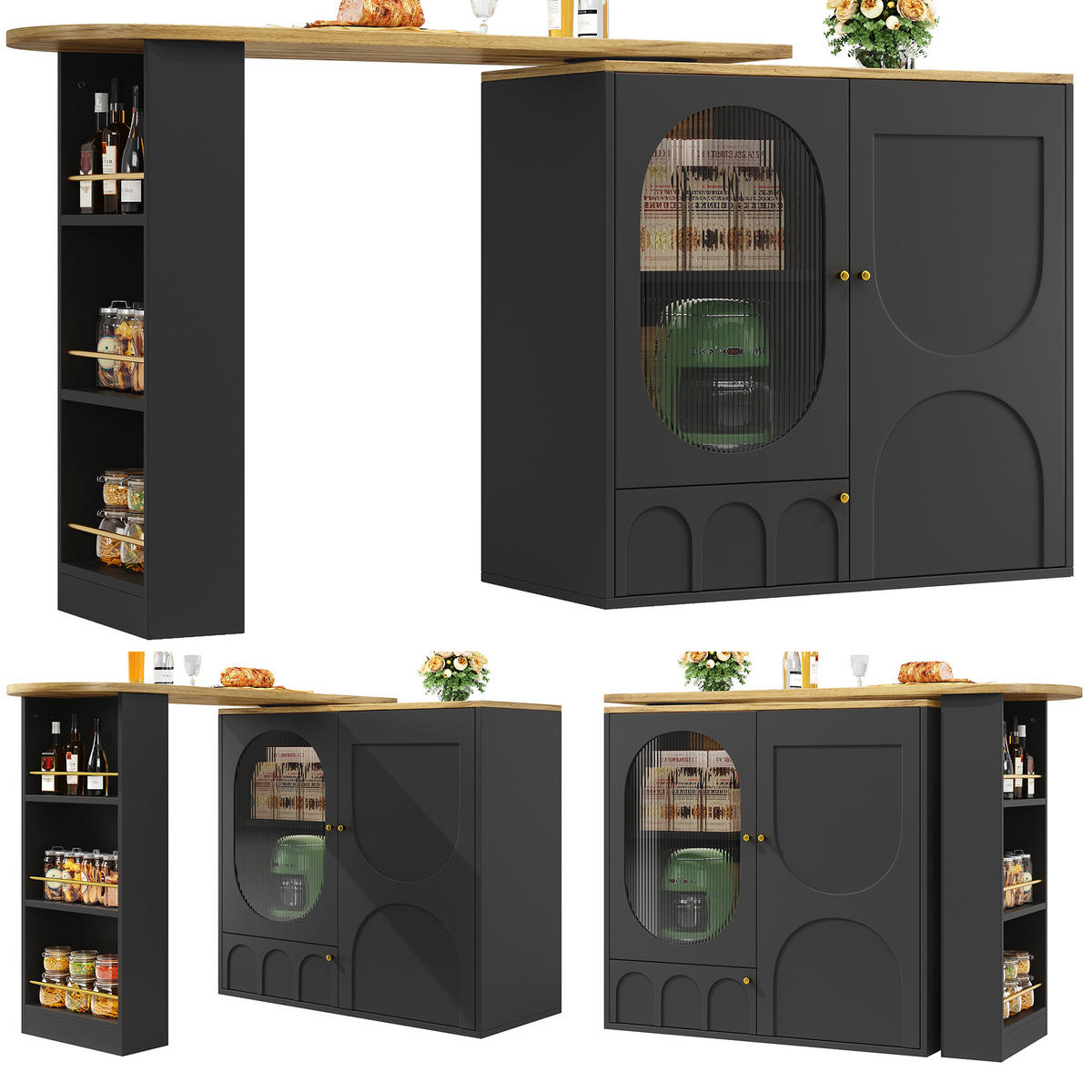 BARTISCH drehbar 138-204/39/105 cm mit Stauraum DE-39718 Schwarz - Schwarz, Holzwerkstoff (73/137.9/92.5cm) - ComfortXL