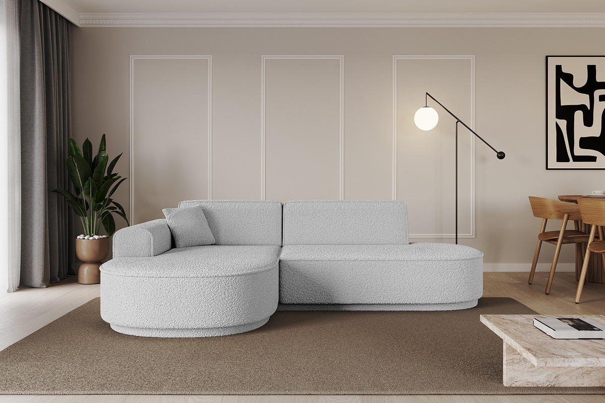 ECKSOFA Ottomane Links MARI-L1-v3 - 243x171x83 cm Hellgrau Bouclé - Hellgrau/Schwarz, Holzwerkstoff/Kunststoff (243/171cm) - ALTDECOR