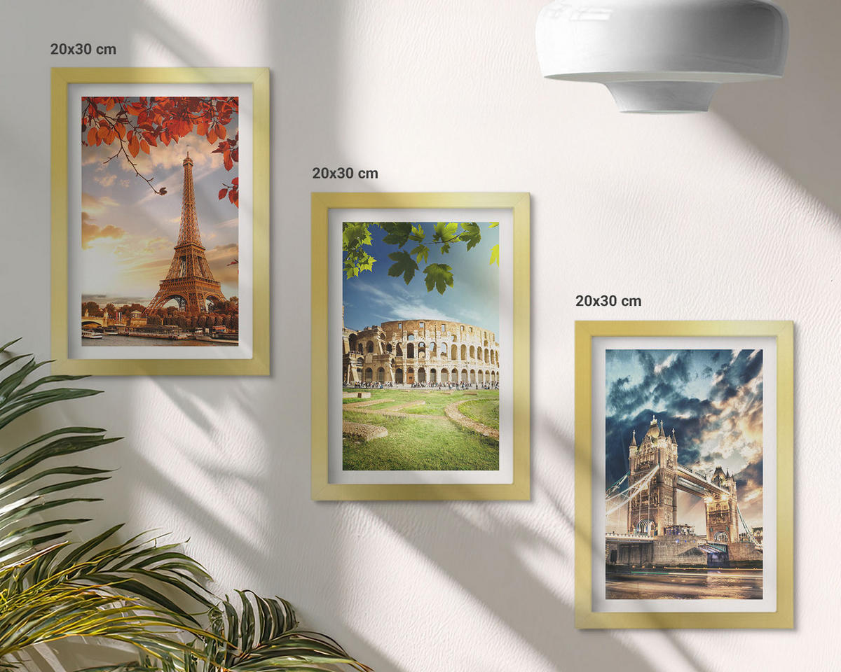 WANDBILDER 3er Set - 20x30 cm Goldrahmen - Denkmäler Europas - Goldfarben, Kunststoff (20/30cm) - ArtPrintCave