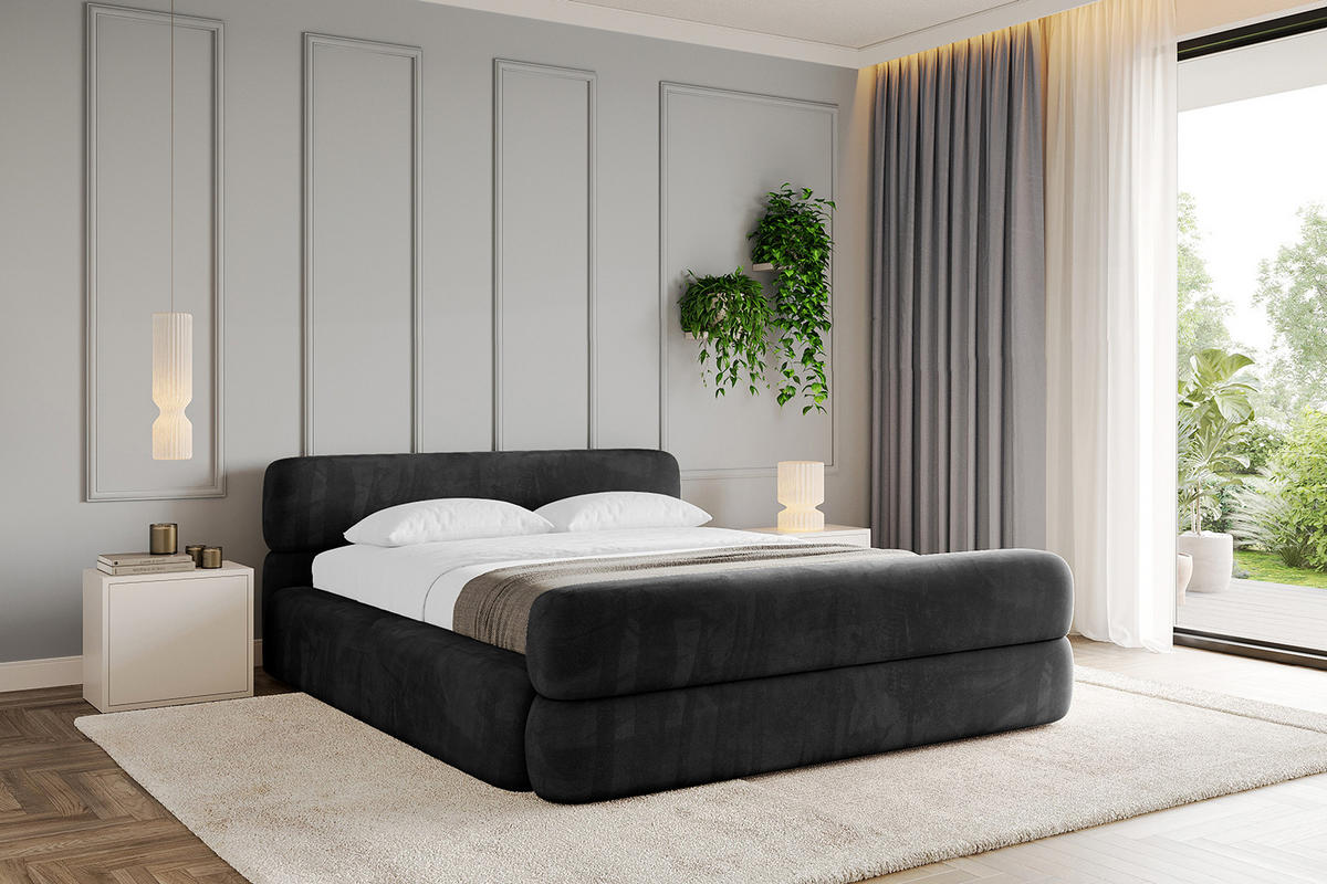 POLSTERBETT mit Bettkasten, Fußteil und Lattenrost, Boxbett ohne Matratze - ENORA-Z-V1 120x200 Schwarz - Schwarz, Holzwerkstoff/Textil (120/200cm) - ALTDECOR