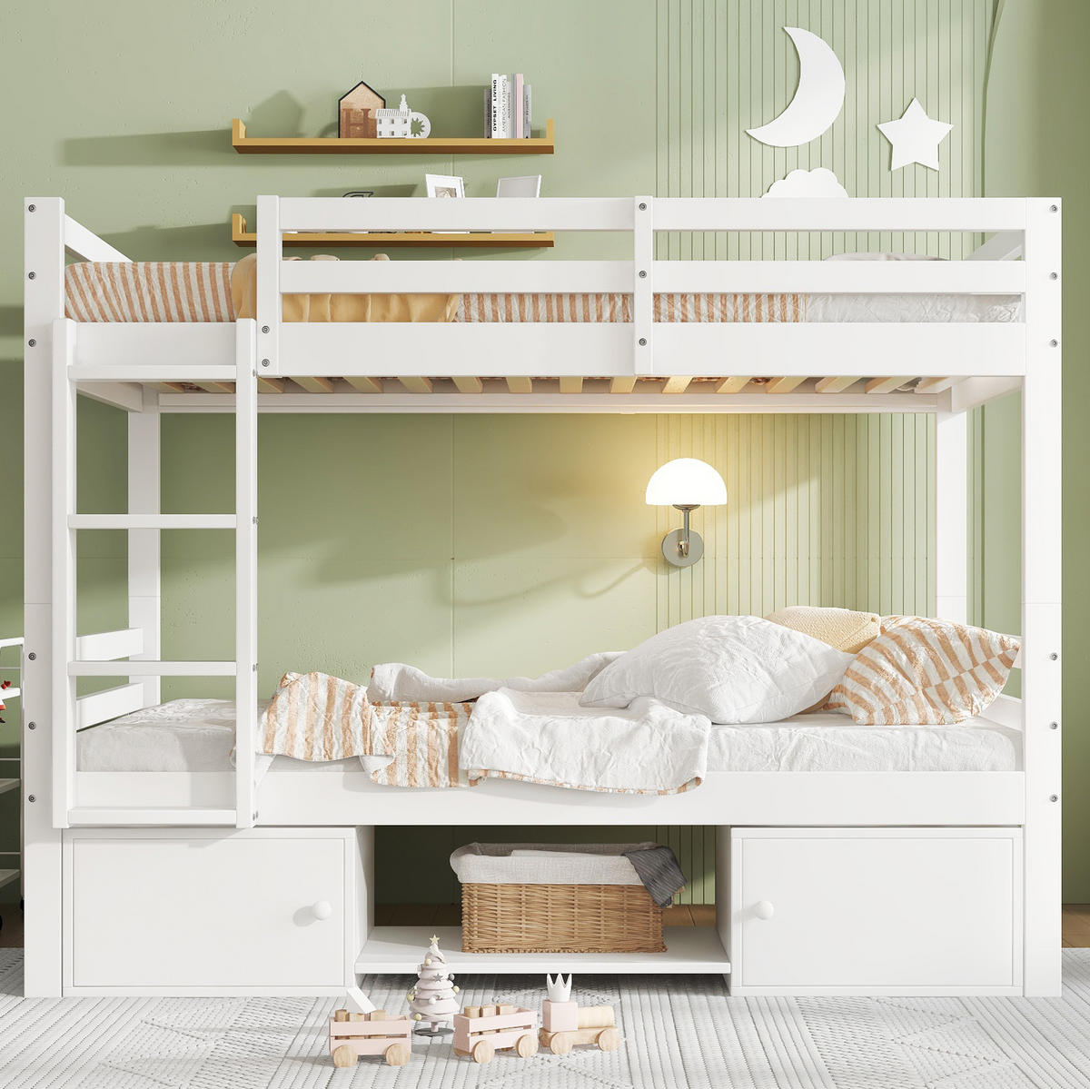ETAGENBETT 90/200 cm in Weiß mit Stauraum und teilbar in 2 Einzelbetten - Weiß, Holzwerkstoff (90/200cm) - BEAOK