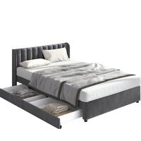 POLSTERBETT 160/200 cm mit 2 Schubladen, Lattenrost und hohem Kopfteil aus Samt, Grau - Grau, Textil (160/200cm) - Redom