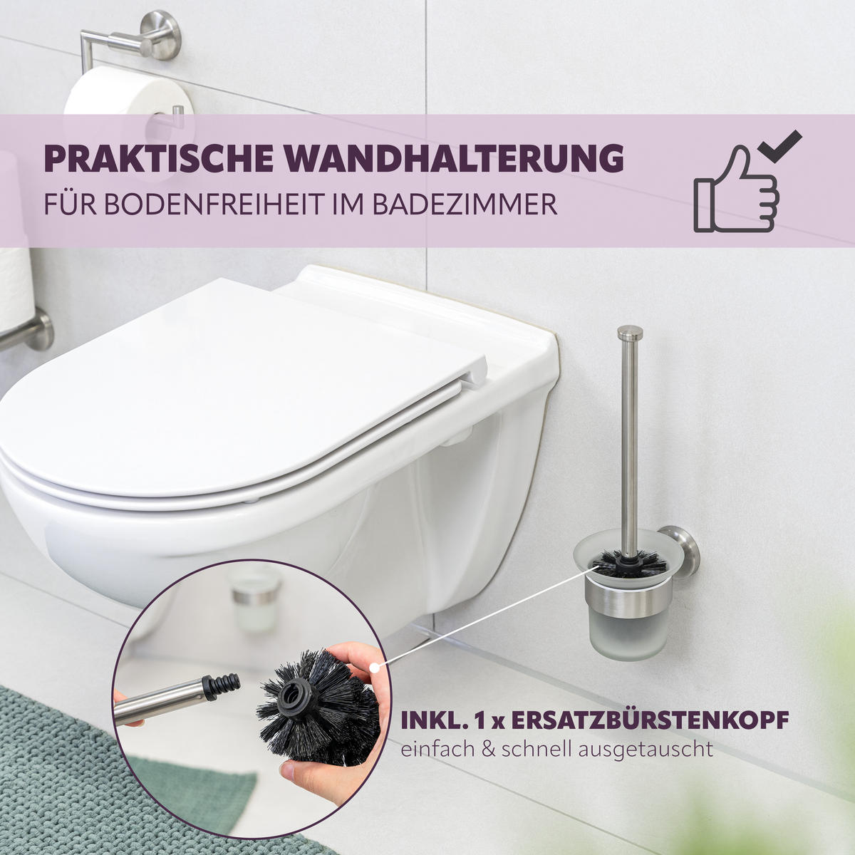 WC-GARNITUR PIAZZA, Edelstahl, matt, inkl. Klebeset - Edelstahlfarben, Metall (11.5/35/14.5cm) - bremermann