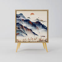SIDEBOARD JAPANESE LANDSCAPE, Eichefarben, 57,5x42x75,5 cm, Goldfarbene Metallfüße - Eichefarben/Goldfarben, Holzwerkstoff/Metall (57.5/75.5/42cm) - SpaceRebels