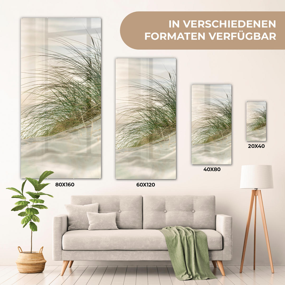 OBRAZ NA AKRYLOVOM SKLE Duny s marramovou trávou pod slnkom nemeckého národného parku Schleswig-Holsteinisches Wattenmeer 60x120 cm - krémová, sklo (60/120cm) - MuchoWow