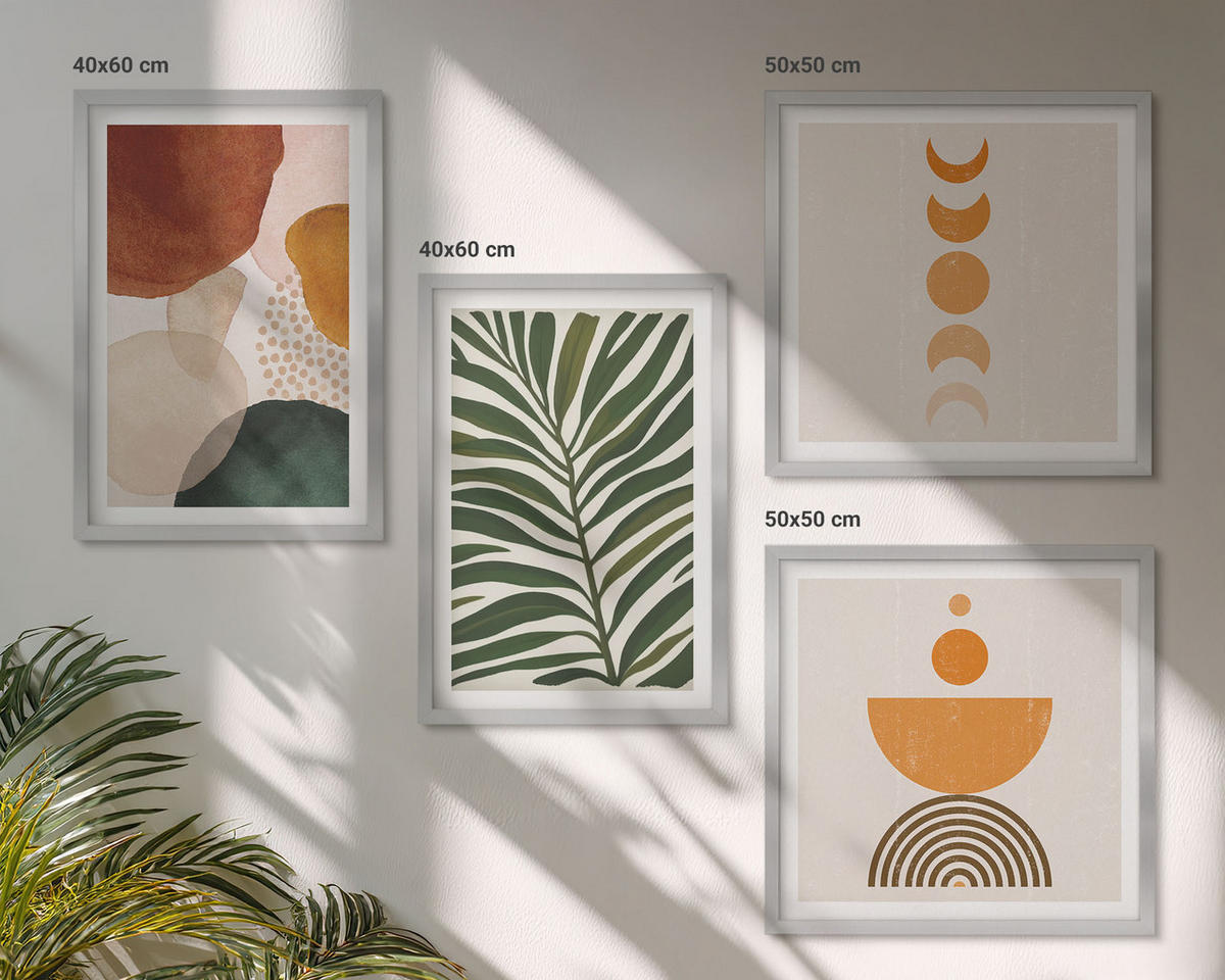 BILDER SET 4er Set - 50x50 cm & 40x60 cm Silberner Rahmen - Abstrakte Blattformen - Silberfarben, Kunststoff (50/50cm) - TULUP