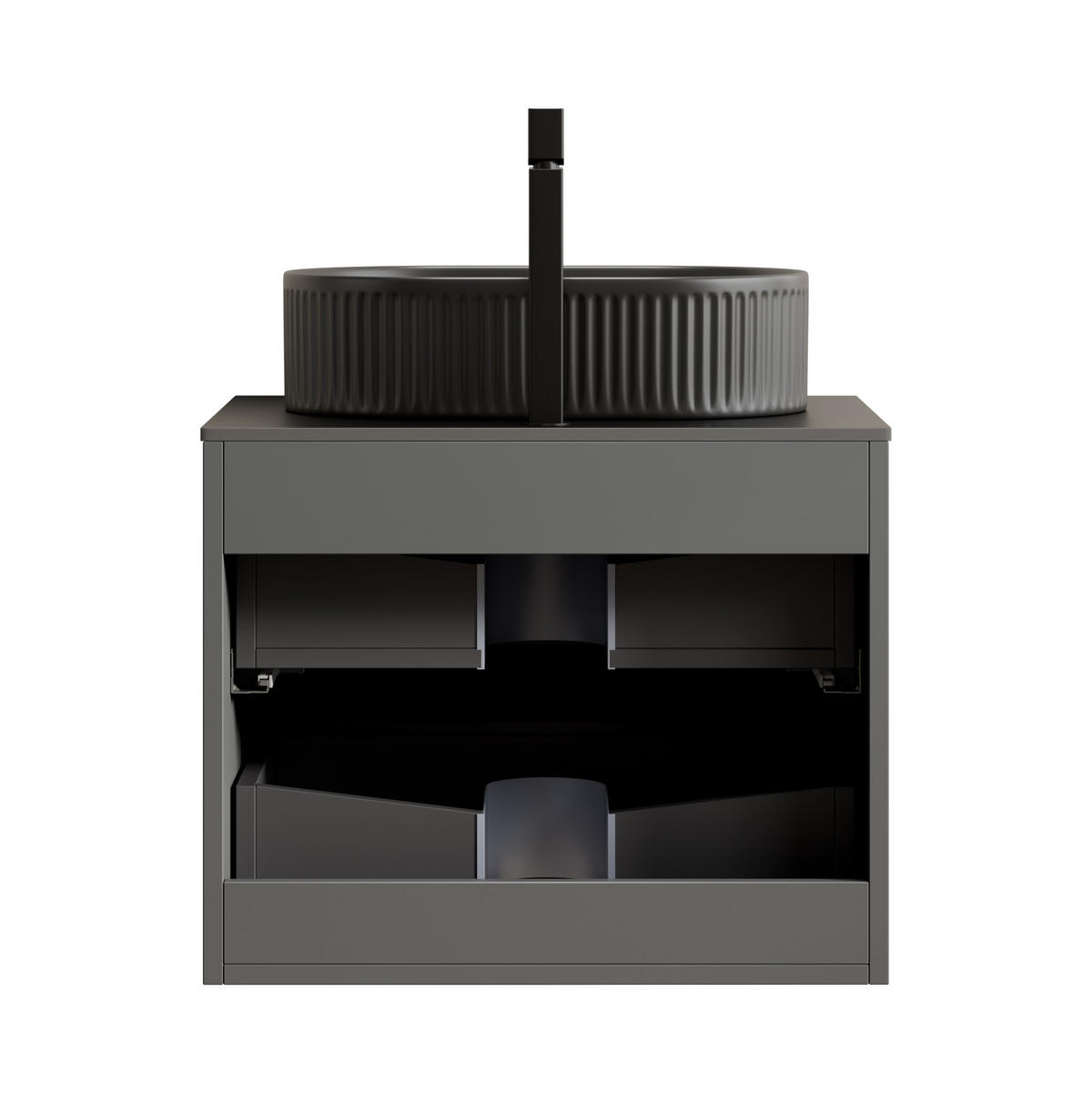 WASCHTISCHKOMBI 60x46x62.2cm Schwarz/Dunkelgrau mit ovalem Keramikbecken & 2 Schubladen - Grau, Keramik (60/62.2/46cm) - Modfu