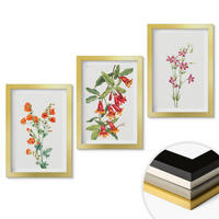 WANDBILDER 3er Set - 20x30 cm Goldrahmen - Vintage-Retro-Blumenmalerei - Goldfarben, Kunststoff (20/30cm) - ArtPrintCave
