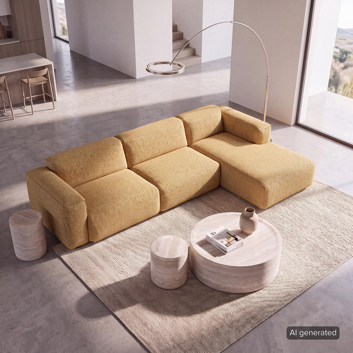 3-SITZER ECKSOFA mit Longchair - Schwarz/Honig, Kunststoff/Textil (317/173cm) - home24