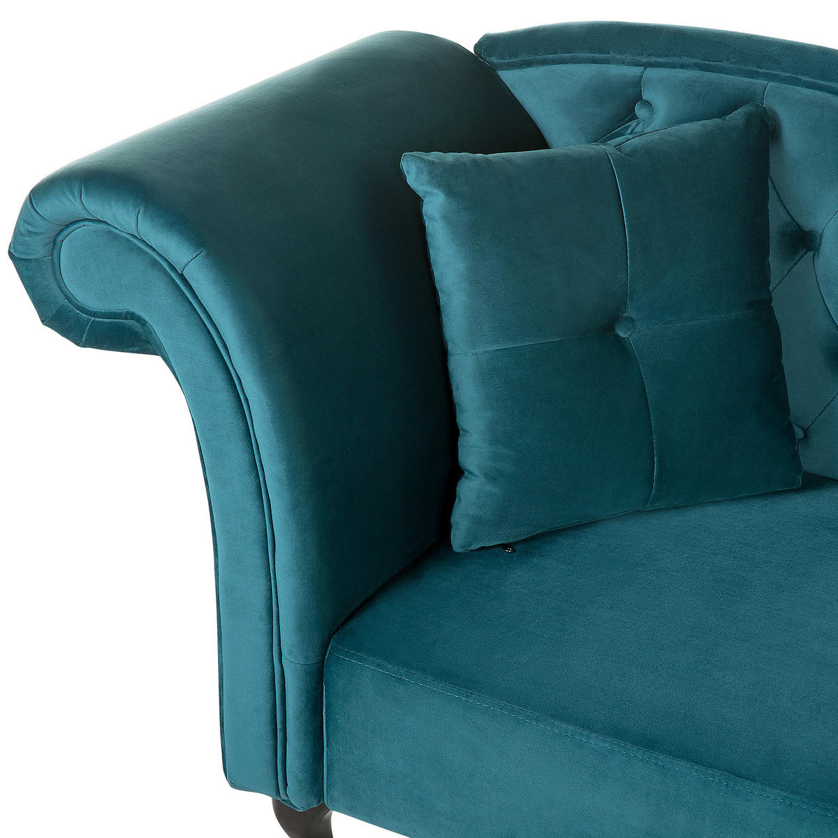 ČALOUNĚNÉ LEHÁTKO CHAISE LONGUE Sametová látka modrozelené levostranné Lattes - modrá, textil (188/87/59cm) - Beliani