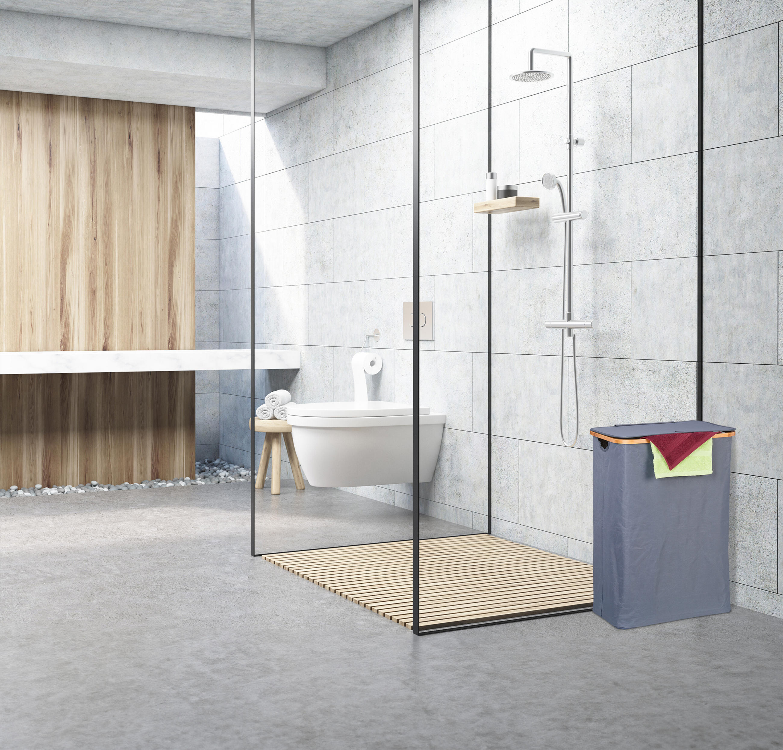 WÄSCHEKORB - Grau, Holz/Textil (54/75/34cm) - Relaxdays