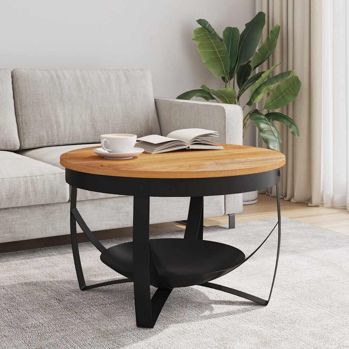 COUCHTISCH Ø68x43 cm Massivholz Akazie - Braun, Holz (68/68/43cm) - furnicato
