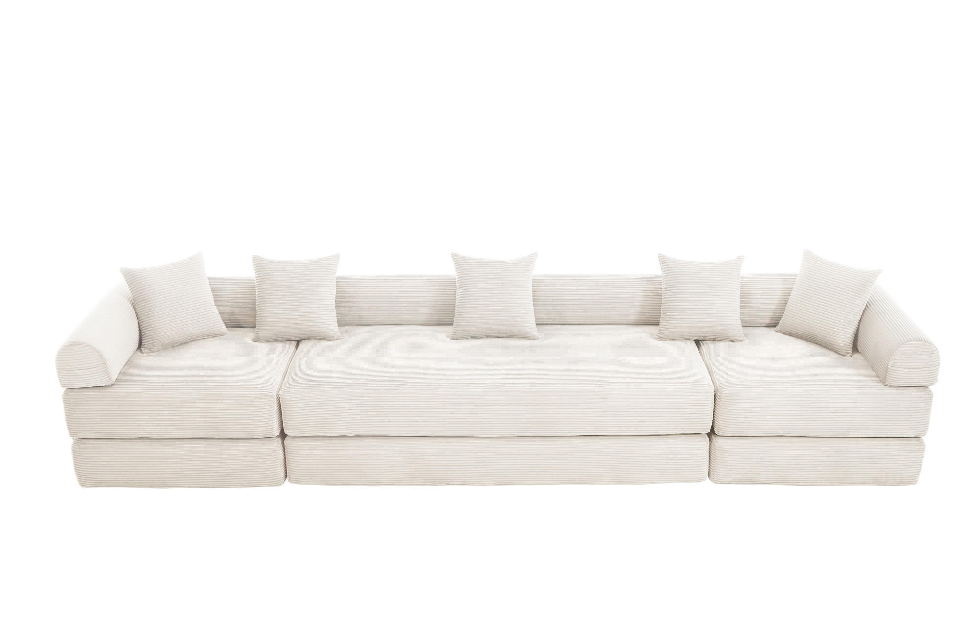 ECKSOFA 270/180/64 cm Beige aus Cord mit Schlaffunktion und Seitentasche - Beige, Textil (180/270cm) - OKWISH