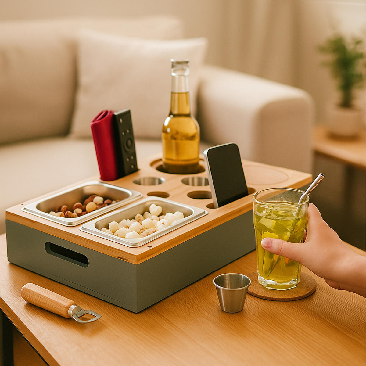 COUCHBAR - Grau, Holz/Naturmaterialen (40/8/26cm) - Relaxdays