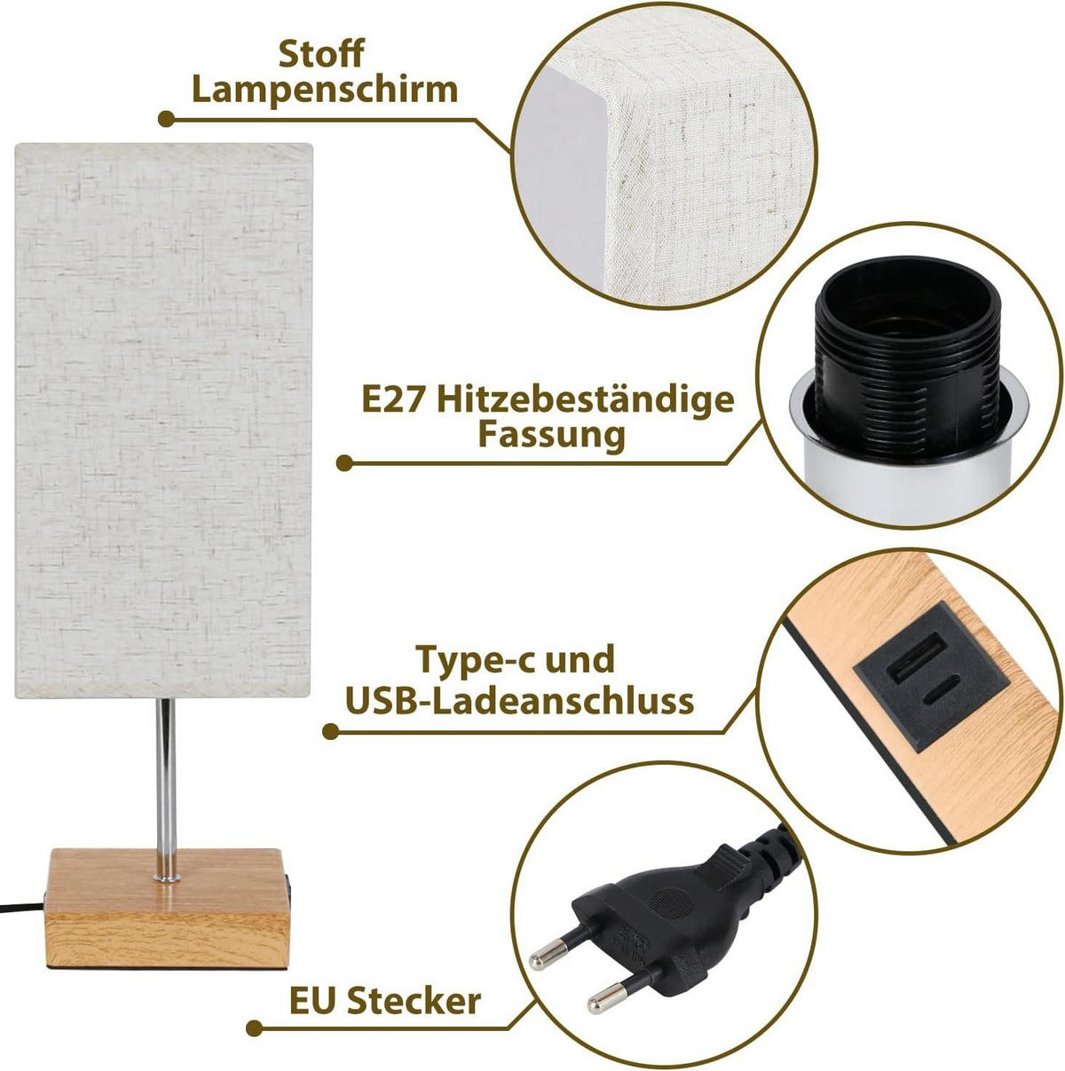 TISCHLAMPE Thorne 13/13/37 cm - Braun, Metall (13/13/37cm) - ZMH