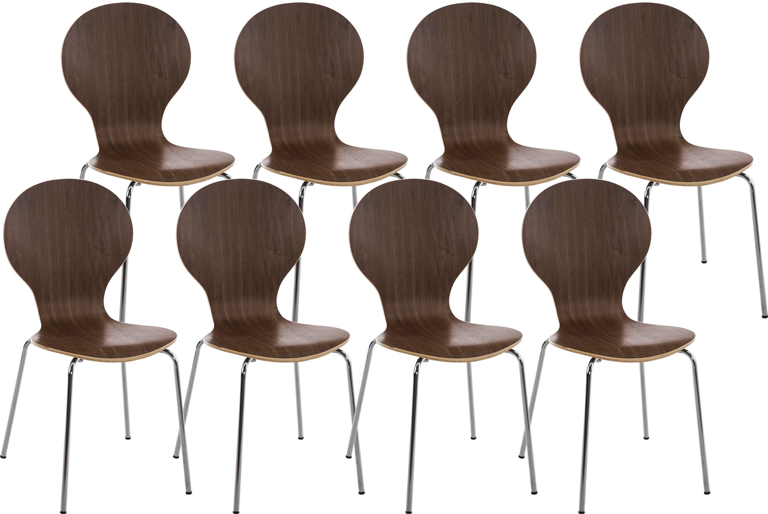 BESUCHERSTUHL 8er Set Holz walnuss - Walnussfarben, Holz/Metall (43/86/45cm) - CLP