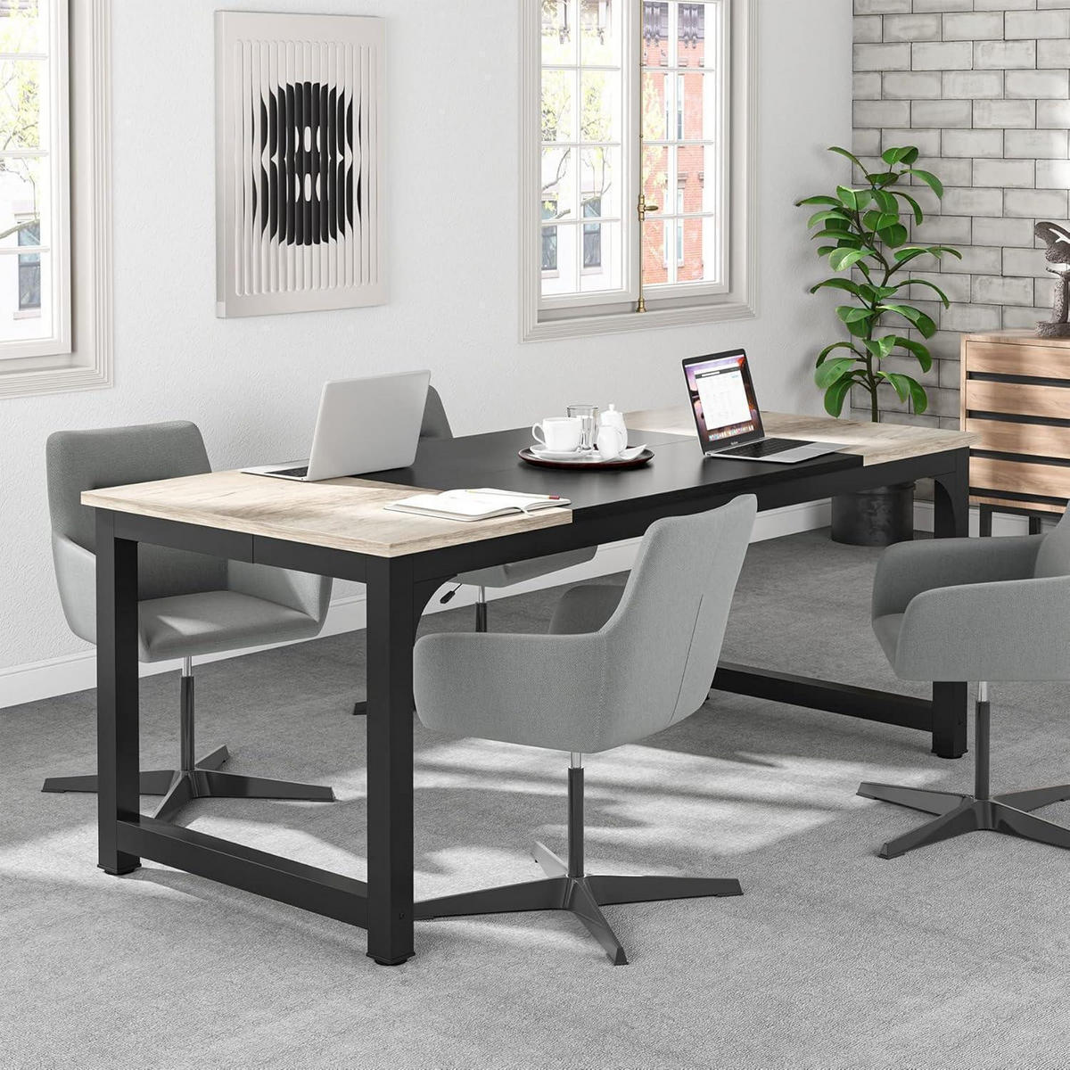 SCHREIBTISCH Computertisch 180 x 80 x 75 cm Vintage-Grau/Schwarz - Multicolor, Metall (80/160/75cm)